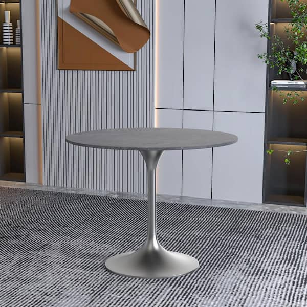 Verve Mid-Century Modern Round Grey Stone 35.43 in. Pedestal Dining Table Seats 4