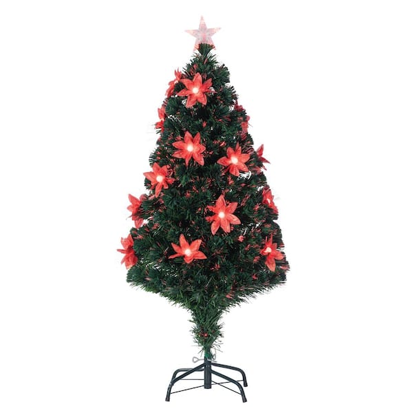 Sterling 4 ft. H Green Fiber Optic Color-Changing Artificial Christmas Tree, 18-Light Poinsettia Flowers, 119 Multi-Color Lights