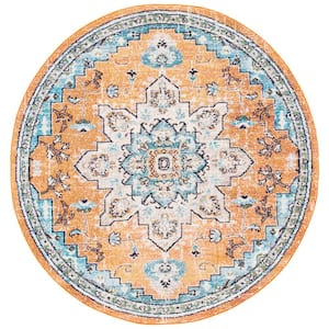 Madison Orange/Teal 7 ft. x 7 ft. Border Geometric Floral Medallion Round Area Rug