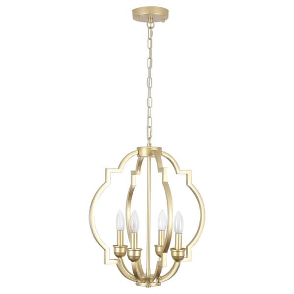 4-Light Gold Candlestick Hanging Cage Linear Chandelier Lighting Fixture for Kitchen Island