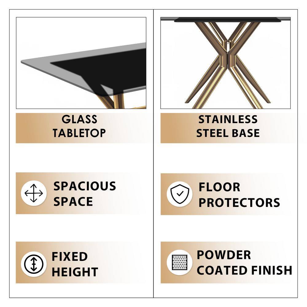 Modern 55" Clear Glass Dining Table with Gold Steel Base