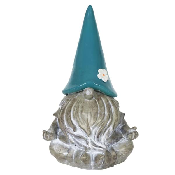 Solar Gnamaste Teal Hat Gnome Garden Statue