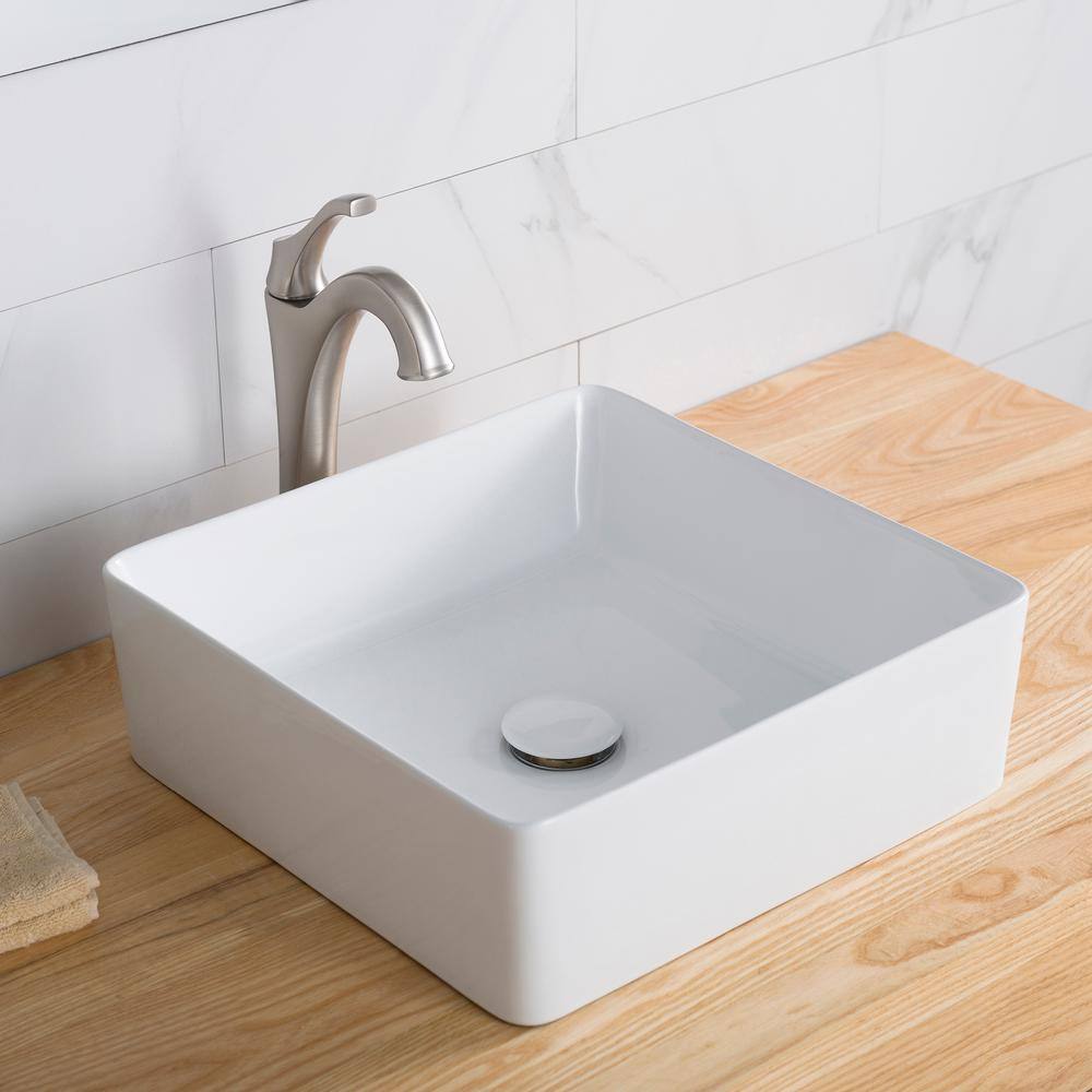 Viva White Square Ceramic Vessel Bathroom Sink