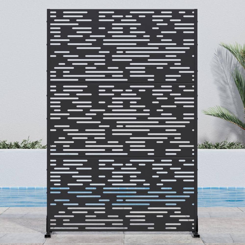 72 in. H x 47 in. W Black Outdoor Metal Privacy Screen Garden Fence Wave Pa