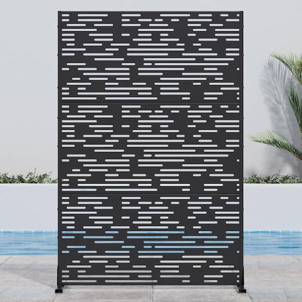 72 in. H x 47 in. W Black Outdoor Metal Privacy Screen Garden Fence Wave Pattern Wall Applique