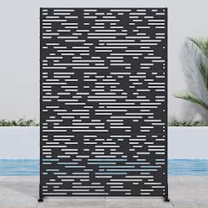 72 in. H x 47 in. W Black Outdoor Metal Privacy Screen Garden Fence Wave Pattern Wall Applique