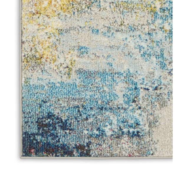 2ft. x 10 ft. Blue and Gray Abstract Washable Runner Rug