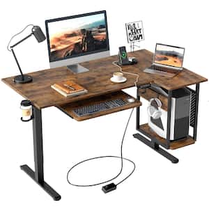 57.48 in. Rustic Brown Electric Standing Desk with 3-Height Memory Presets and Keyboard Tray and Host Shelf and Pegboard