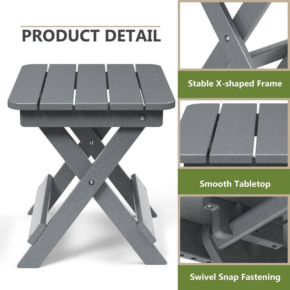 Gray HDPE Folding Outdoor Side Table with Slatted Top