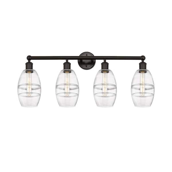 Vaz 32.88 in. 4-Light Oil Rubbed Bronze Vanity Light with Glass Shade