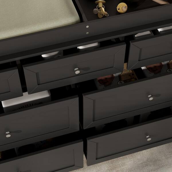 FUFU&GAGA Black Baby Changing Table with 7 Drawers, Recessed Changing Top, Nursery Storage Dresser with Removable Guardrail Z-KF330164-02 - The Home Depot FUFU&GAGA Black Baby Changing Table with 7 Drawers, Recessed Changing Top, Nursery Storage Dresser with Removable Guardrail Z-KF330164-02 - The Home Depot