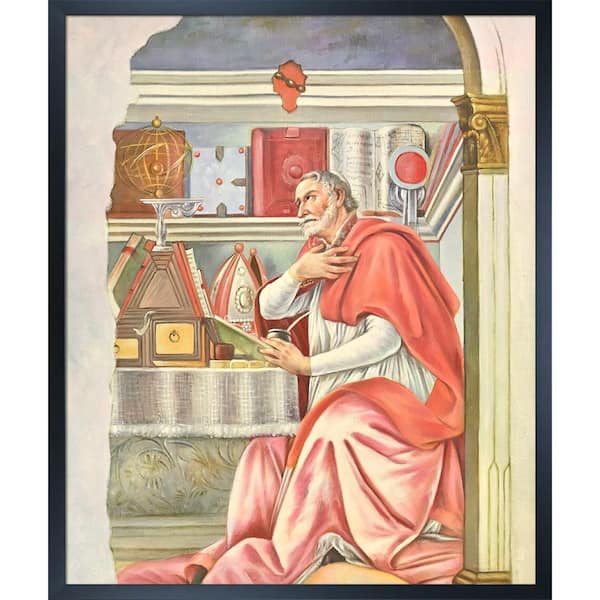 LA PASTICHE St Augustine by Botticelli Studio Black Wood Framed Abstract Oil Painting Art Print 21.5 in. x 25.5 in.