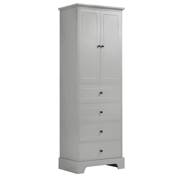 Zeus & Ruta 23.6 in. W x 15.7 in. D x 68.1 in. H Gray Linen Cabinet with 2-Doors and 4-Drawers