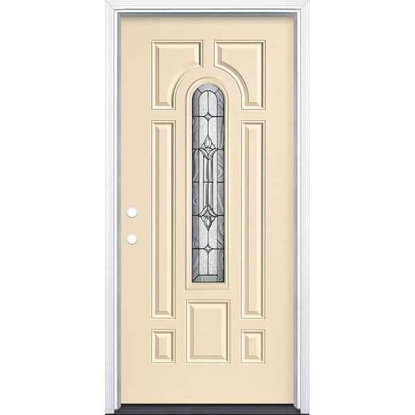 Masonite 36 in. x 80 in. Providence Center Arch Golden Haystack Right-Hand Inswing Painted Steel Prehung Front Door wi/ Brickmold
