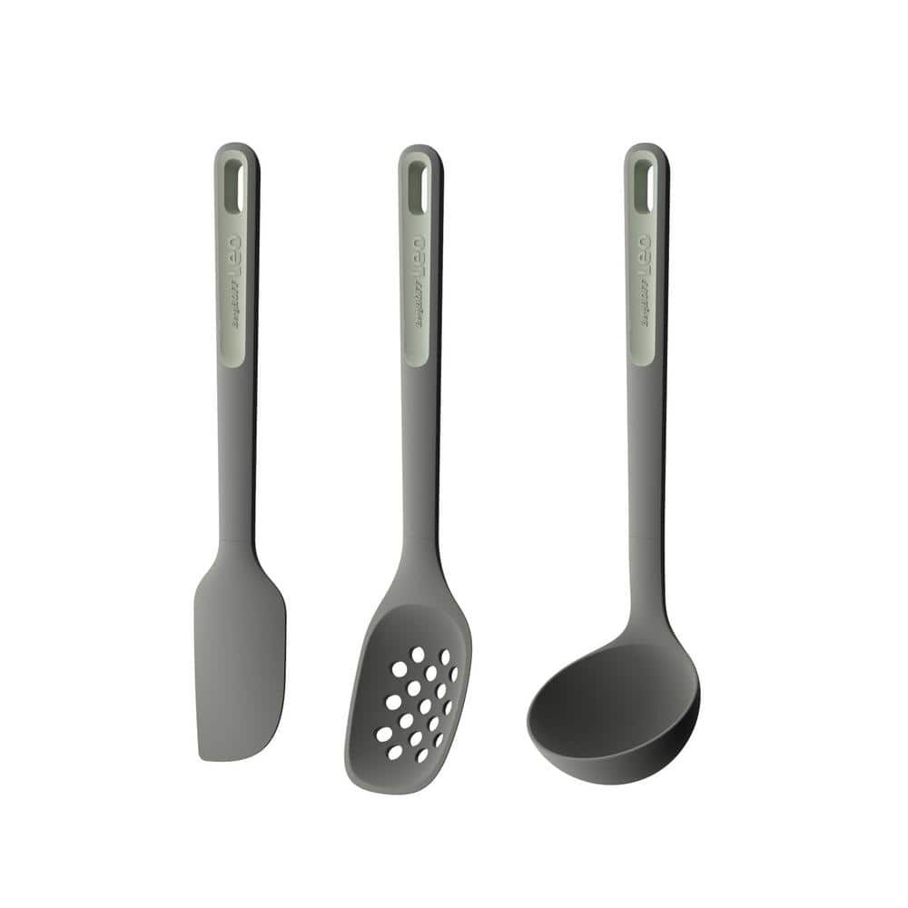 Gray Silicone and Nylon 3-Piece Cooking Utensil Set