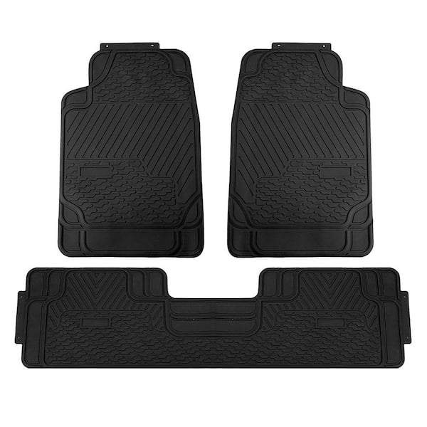 FH Group Black Heavy Duty 3-Piece 29 in. x 19 in. x 2 in. Durable Rubber All Weather Protection Car Floor Mats