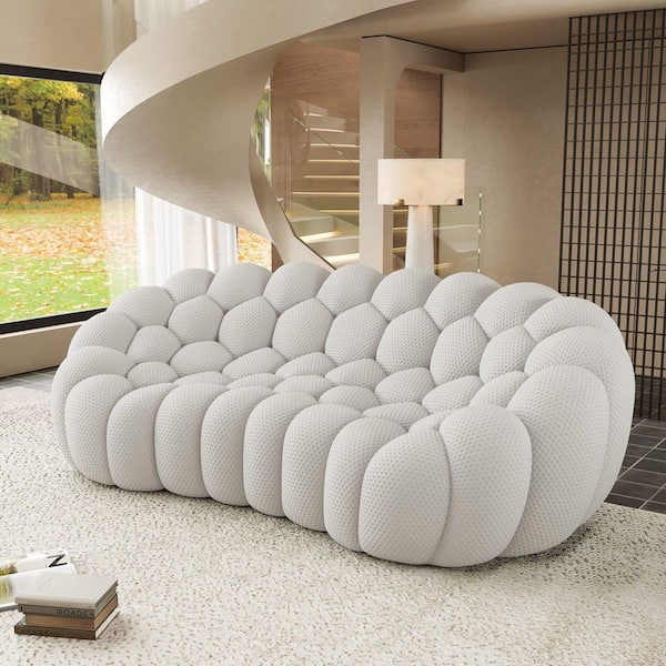 98.43 in. Wide Slope Arm Polyester 3D Honeycomb Curved Accent Recliner Sofar with Full Assembly in White