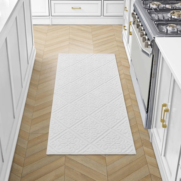 Laura Ashley Austell Solid Ivory 2 ft. x 5 ft. Geometric Runner