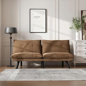 70.87 in. Brown Fabric Upholstered Modern 2-Seater Twin Sofa Bed with Adjustable Armrest