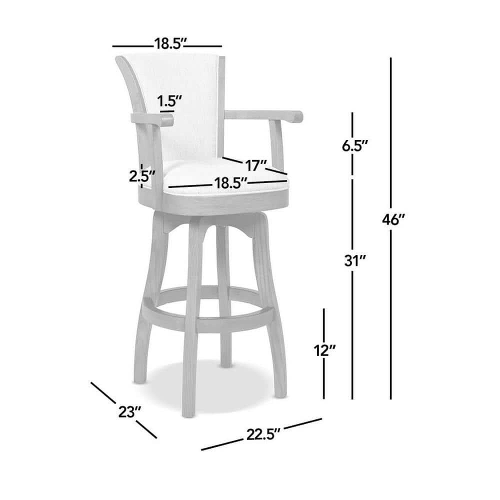 Distressed Wood Swivel Bar Stool with Gray Leather Cushion and Armrests