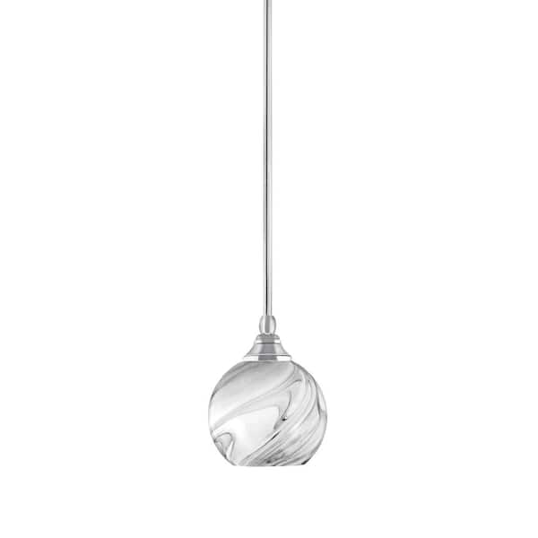Unbranded Sparta 100-Watt 1-Light Chrome Shaded Pendant Light Mini Pendant with Onyx Swirl Glass and No Bulb Included