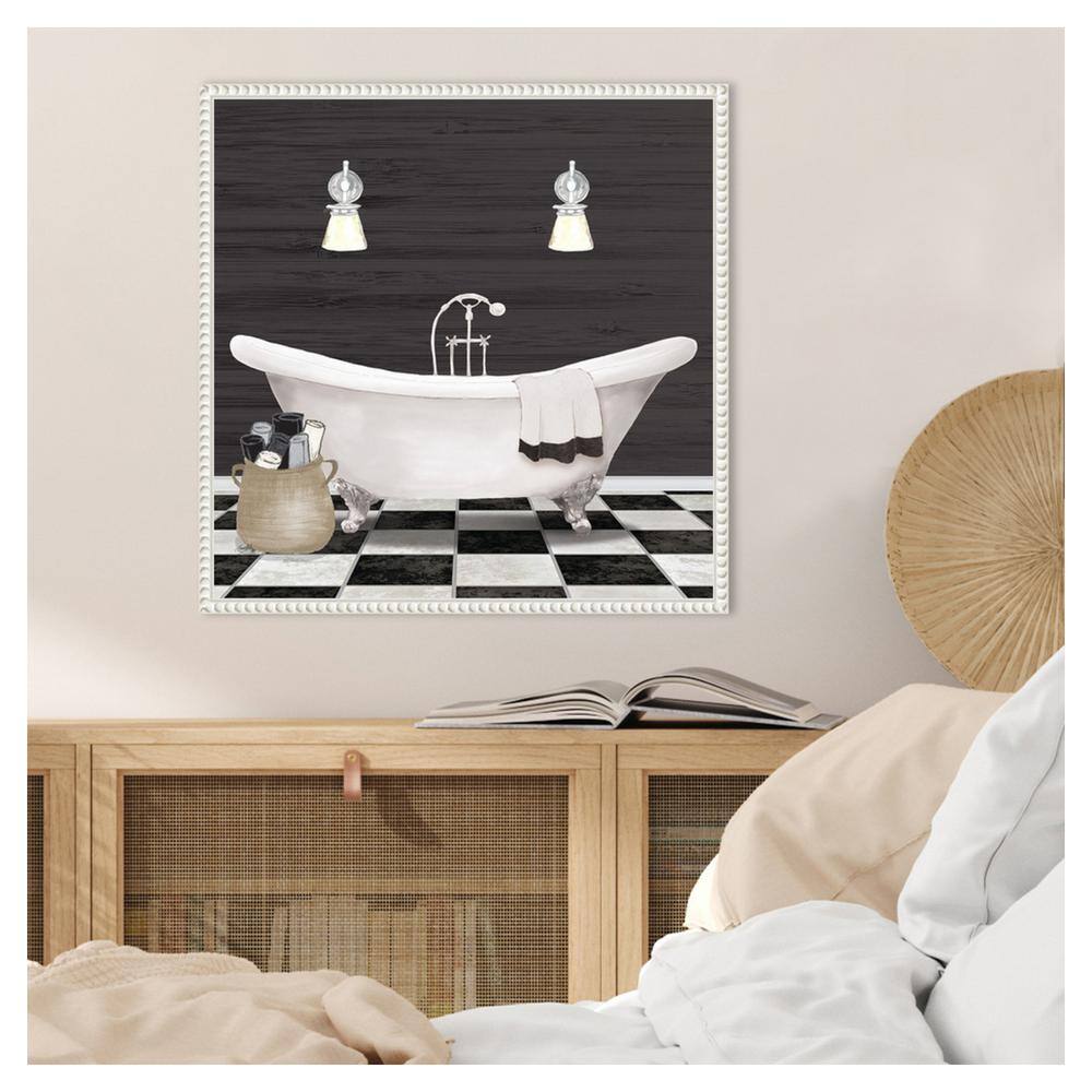 Modern Bathroom I White Canvas Wall Art with Beaded Frame