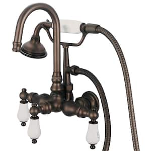 3-Handle Claw Foot Tub Faucet with Labeled Porcelain Lever Handles and Handshower in Oil Rubbed Bronze