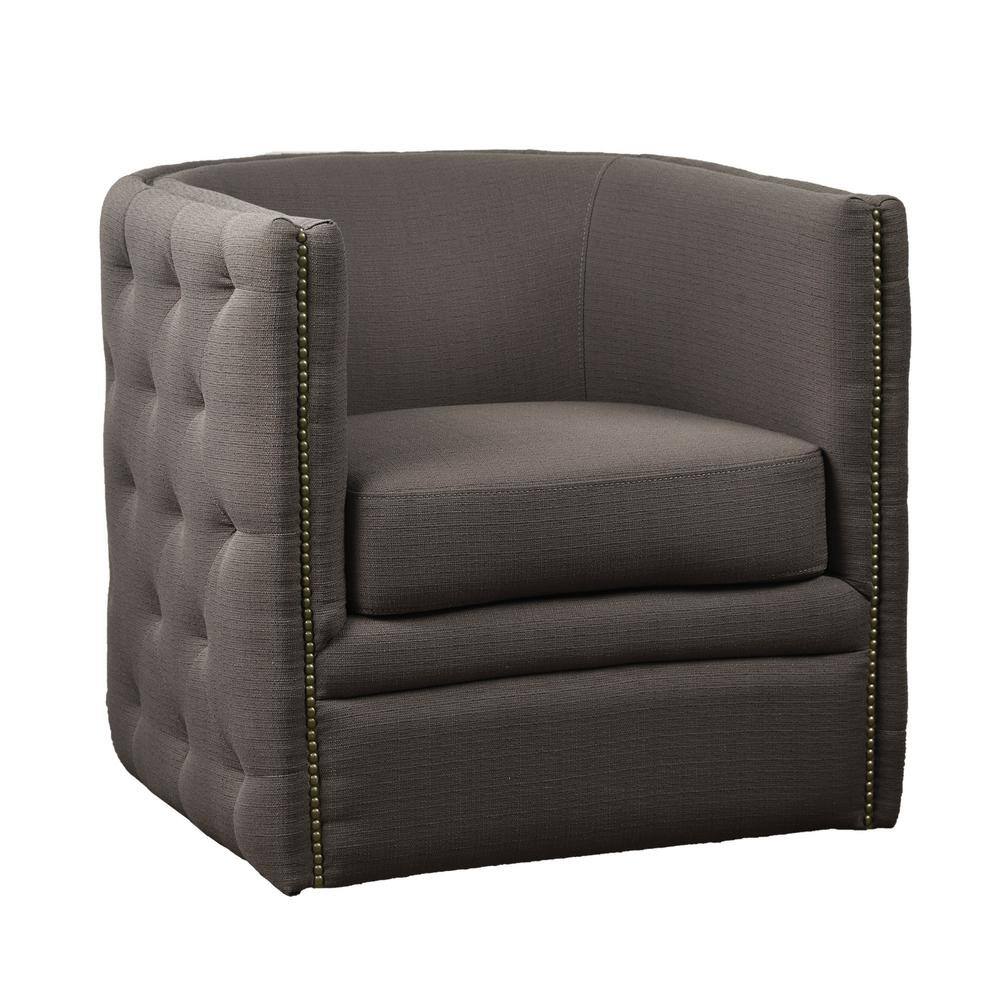 Grayson Barrel Swivel Accent Chair in Gray Leather