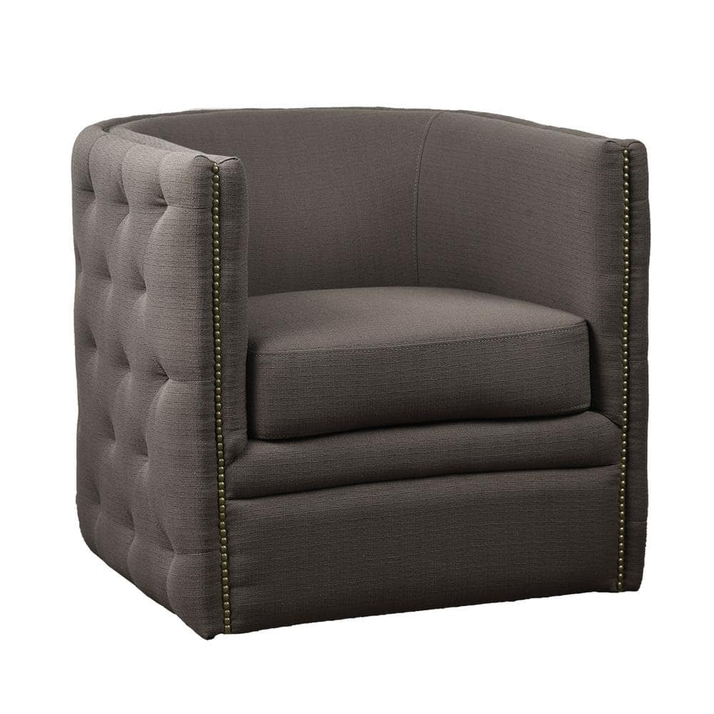 Grayson Barrel Swivel Accent Chair in Gray Leather