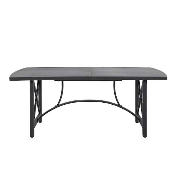 88.4 in. W Black Aluminum Rectangular Outdoor Dining Table, 1.6 in. Thick Table Top for Garden and Backyard