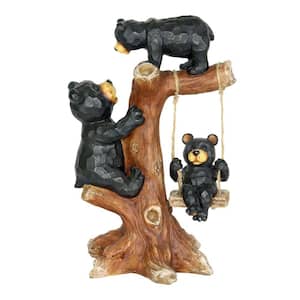 Bear Family 14 in. Tree Swing Garden Statue