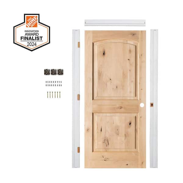 Krosswood Doors DIY RTA Kit 24 in. x 80 in. Solid Core Arch Top Knotty Wood Stainable Left-Hand Single Ready To Assemble Interior Door