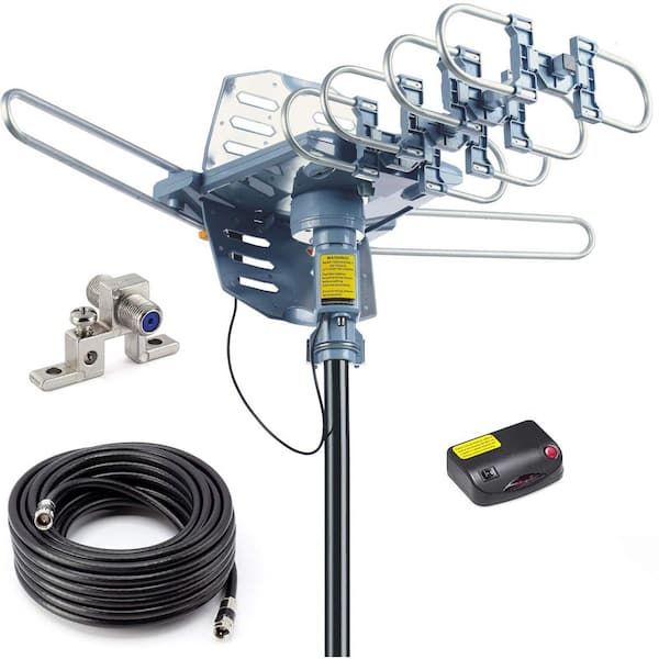 Outdoor Digital Amplified HDTV Antenna 150 Mile Motorized 360 ° Rotation Wireless Remote Control 59 ft. Coax Cable