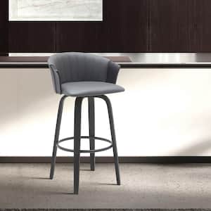 Diana Swivel 30 in. Grey/Black Wood Bar Stool with Grey Faux Leather Seat