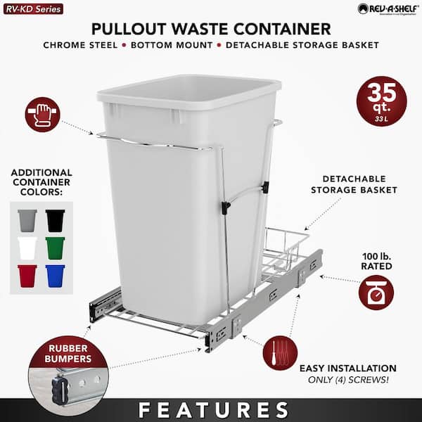 Silver Pull Out Trash Can 35 qt. for Kitchen Cabinets