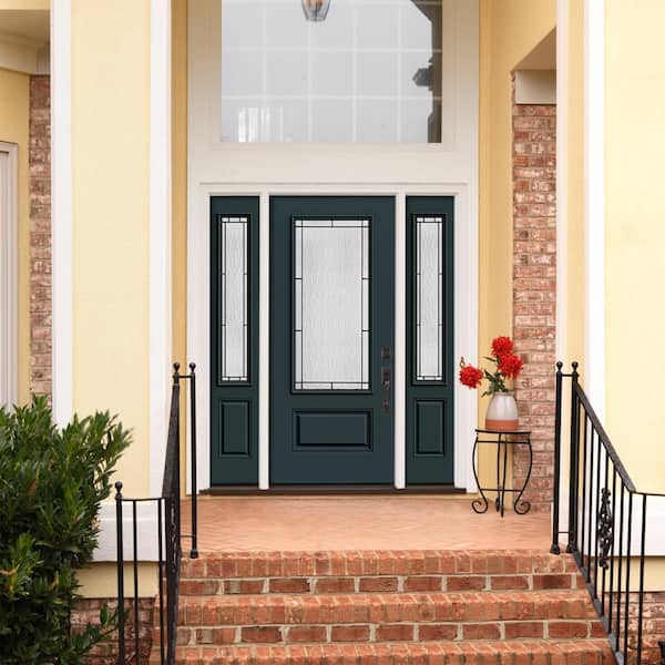 60 in. x 80 in. Left-Hand 3/4 Lite Decorative Glass Wendover Marine Fiberglass Prehung Front Door w/Sidelites