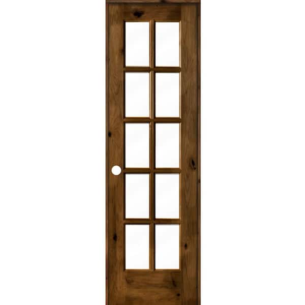 Krosswood Doors 24 in. x 80 in. Knotty Alder Right-Handed 10-Lite Clear Glass Provincial Stain Wood Single Prehung Interior Door