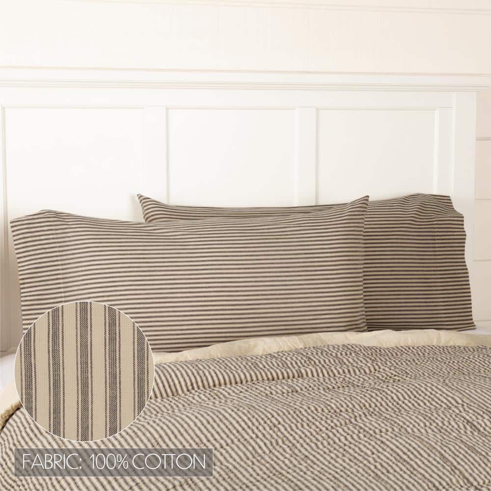 King Size Charcoal and Creme Cotton Striped Pillowcase Set