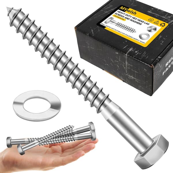 1/2 in. x 4 in. Stainless Steel Hex Drive Hex Head Lag Screws with Washers (25-Pack)