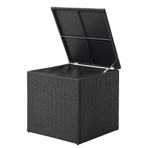 120 Gal. Black Wicker Patio Deck Box with Water-Resistant Liner for Cushions, Toys