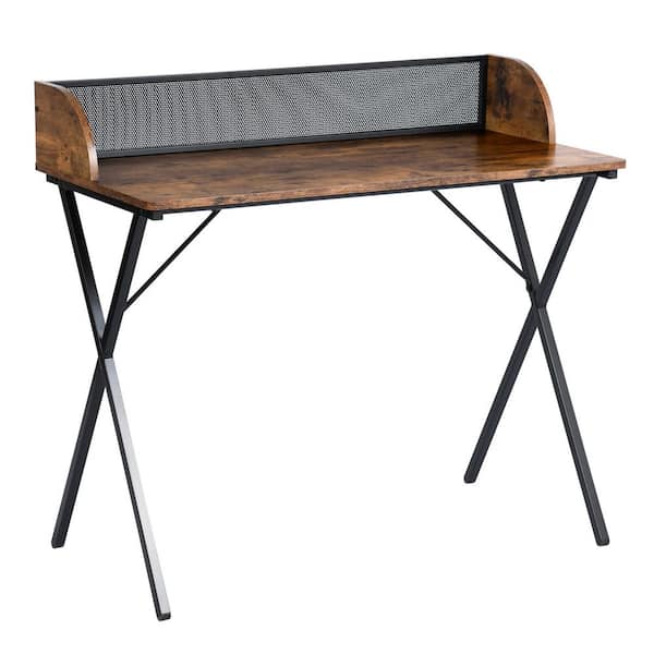 Homy Casa AVA 39.4 in. Rectangular Walnut Finish MDF Desk with Mesh Baffle