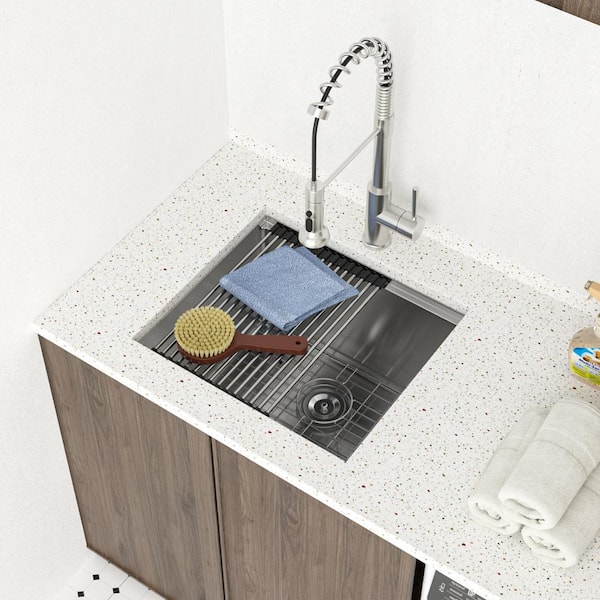 LORDEAR 24 in. W x 18 in. D x 12 in. H Matte Black Single Bowl Quartz Composite Undermount Laundry/Utility Sink