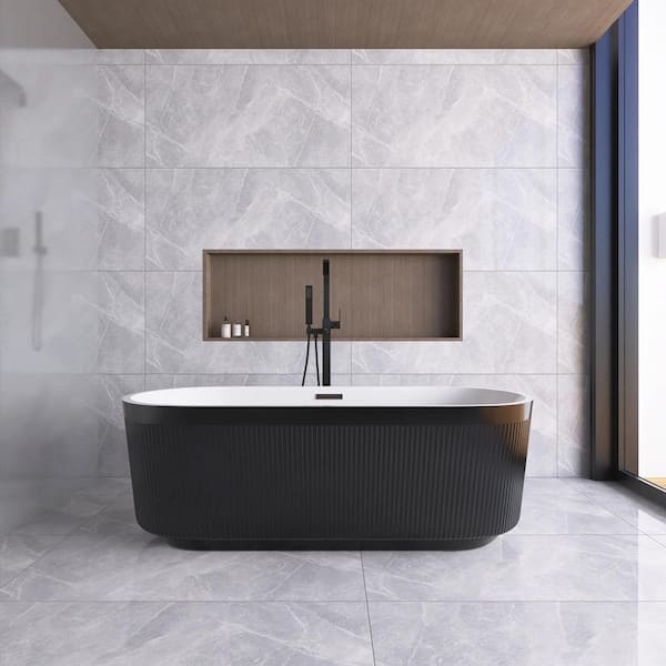 67 in. x 32 in. Acrylic Freestanding Flatbottom Soaking Bathtub in Black