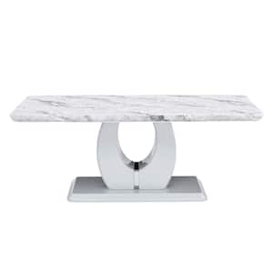 18.11 in. H Rectangular Outdoor Coffee Table with Light Gray Imitation Marble Pattern Tabletop