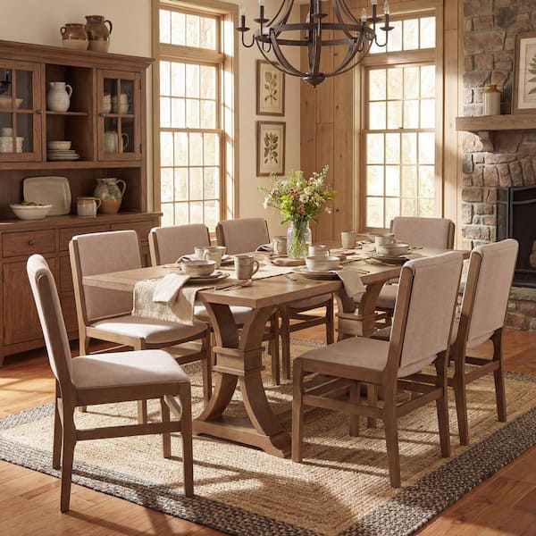 CHRISTOPHER KNIGHT HOME Morris 9-Piece Wood Top Dining Set with Beige ...