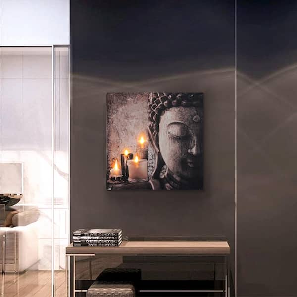 LuxenHome Zen Buddha and Candles Printed Wall Art with LED