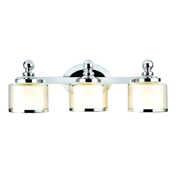 Hampton Bay Levan 3-Light Chrome Vanity Sconce with Outer Clear Glass Shades and Inner Frosted White Glass Shades
