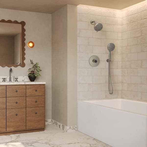 5 in. Wall Mount Single Handle 2-Spray Tub and Shower Faucet 2.5 GPM with Handheld in Brushed Nickel Valve Included