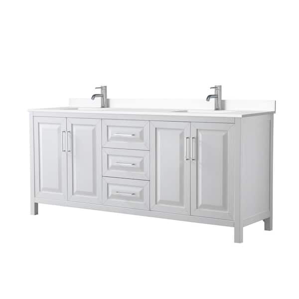 Wyndham Collection Daria 80 in. W x 22 in. D Double Vanity in White with Cultured Marble Vanity Top in White with White Basins