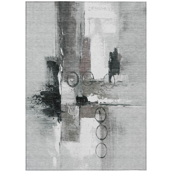 Chantille Machine Washable Indoor/Outdoor Abstract ACN2751 Pewter 5 ft. x 7 ft. 6 in. Area Rug